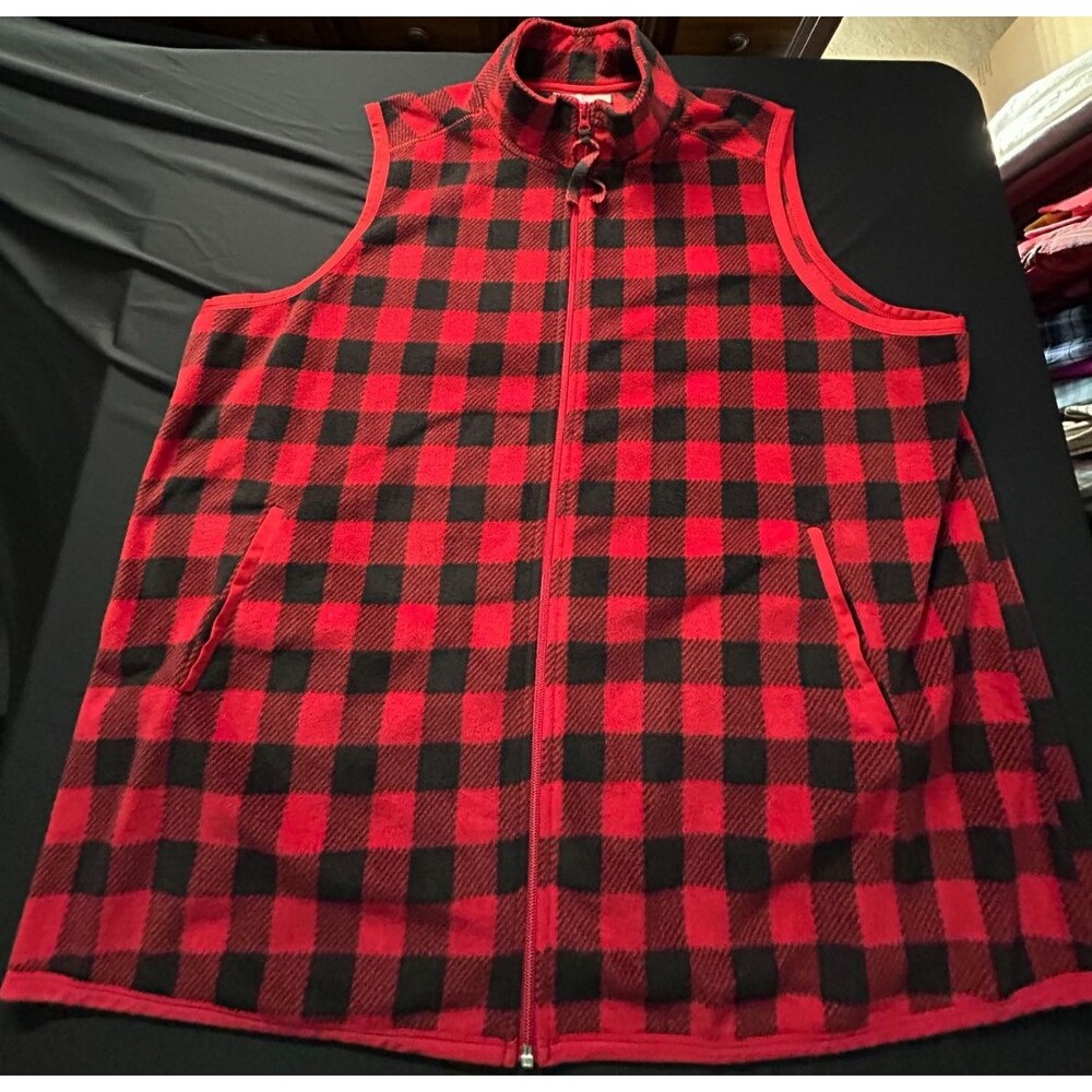 Woman Within Fleece Vest 2X 26-28 Buffalo Plaid Zip Soft Pockets Lt weight NWOT